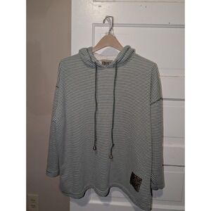 Vintage Forenza Striped Hoodie Green White Pullover Crest Patch Mens Medium